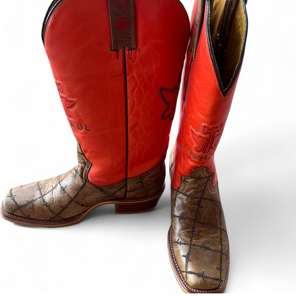 Tin Haul Men's Red and Brown Western Boots